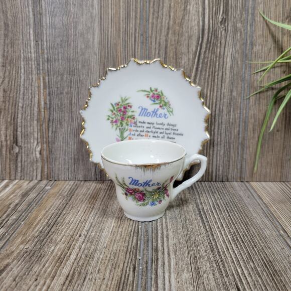 Vintage Demitasse Teacup & Saucer Mother Poem - Picture 1 of 6